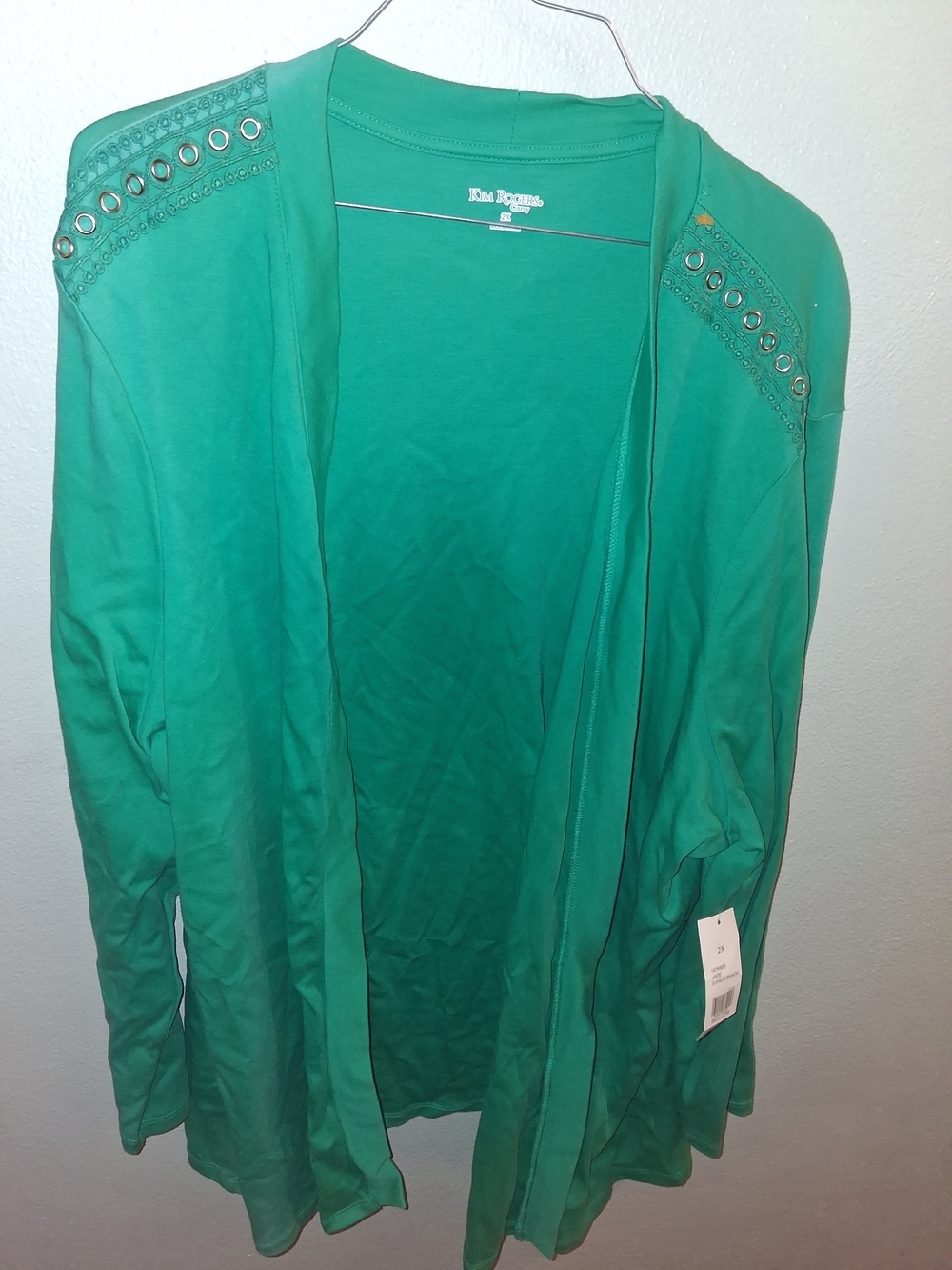 Jade Teal Open-Front Cardigan with Grommet Shoulder Detail